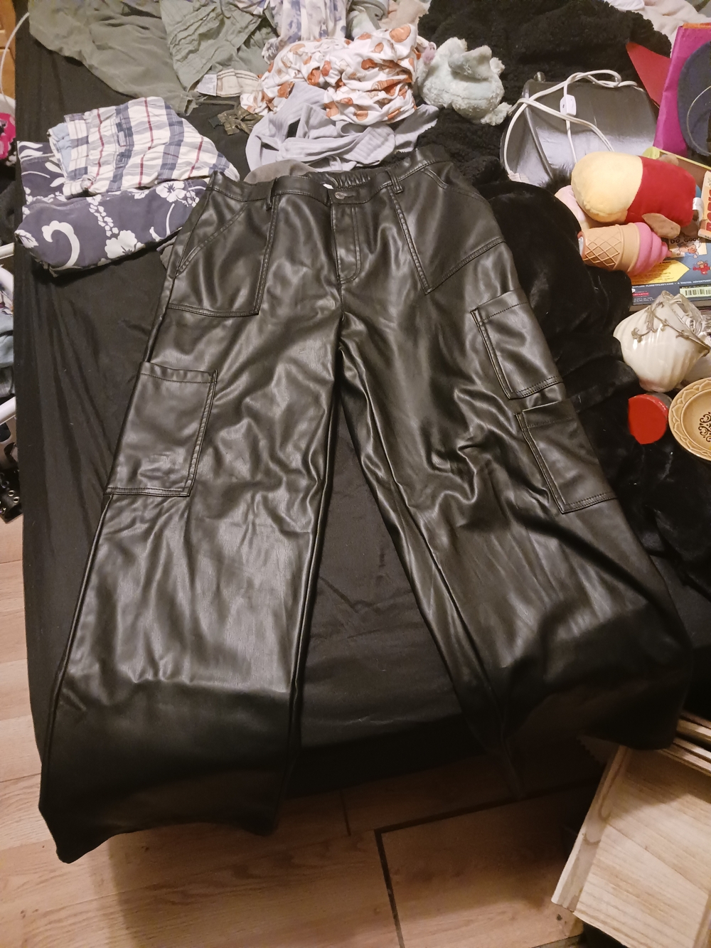 No Boundaries Black Faux Leather Cargo Pants